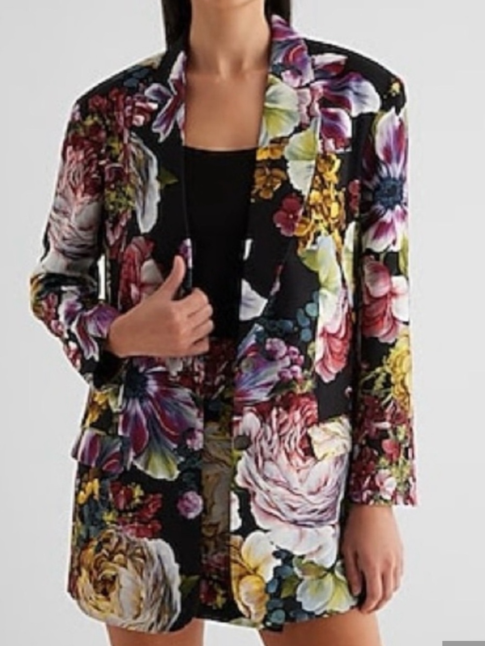 Express Floral Black Oversized Boyfriend Blazer Jacket
